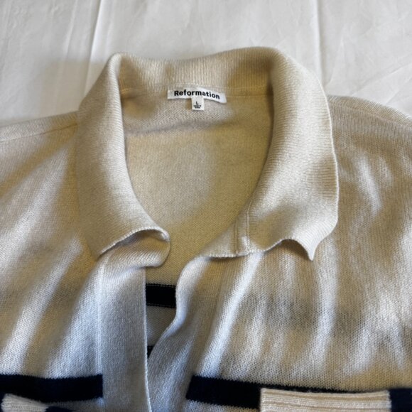 Reformation Cashmere Polo Sweater Navy.Stripe Large - Picture 4 of 9